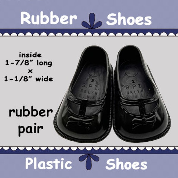 Vintage Black Rubber Doll Shoes, old stock rubber doll shoes, vintage doll shoes, black t strap doll shoes, #14 Rubber Doll Shoes