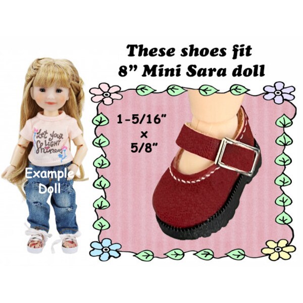 Shoes fit Mini Sara or Ten Ping dolls, dark red mary jane doll shoes with buckle, maroon doll shoes, tiny red doll shoes