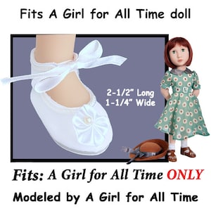 A Girl for All Time ONLY Vintage White Ribbon Tie doll shoes, white tie doll ballet flats, doll ankle tie shoes