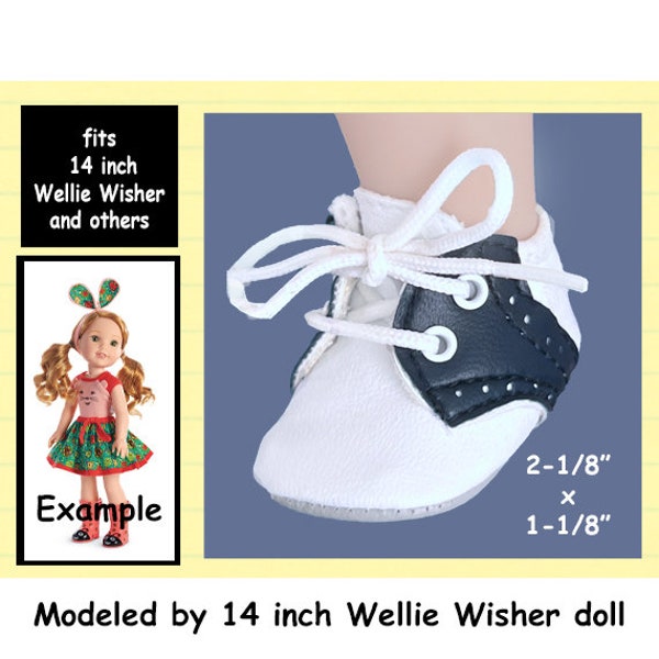 Vintage Navy Blue and White Leatherette Saddle Oxford Tie Doll Shoes for Disney My First Princess Toddler doll and Wellie Wisher doll