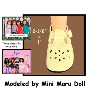 fits 12 in Siblies and 13 in Mini Maru dolls, vintage yellow t strap shoes, yellow doll shoes