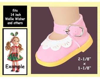 Vintage Light Pink & White Mary Jane Doll Shoes, fits Disney 14 inch Princess Toddler doll and Wellie Wisher doll