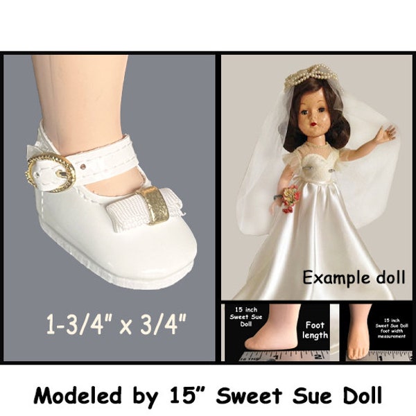 Vintage white mary jane style doll shoes with side buckle and foam sole, fits 15" Sweet Sue doll, collectible doll shoes, vinyl doll shoes