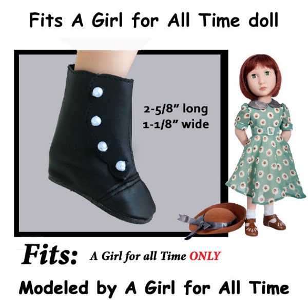 A Girl for All Time ONLY Black Victorian Boots, standing doll black boots, button doll boots, old fashion doll boots