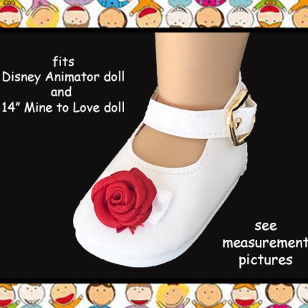 Vintage white vinyl mary jane shoes for Disney Animator doll, shoe to fit Animator doll or Mine to Love 14 inch doll