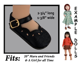 fits Maru and A Girl for all Time, Vintage Black Mary Jane Doll Shoes, Black doll shoes, standing doll black shoes, Maru and Friends