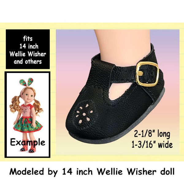 Vintage black t strap doll shoes fits Disney My 1st Princess Toddler doll, doll shoes fit Wellie Wisher, black t strap doll shoes