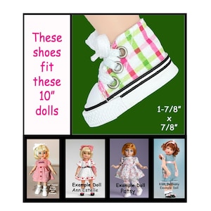 fits Patsy, Ann Estelle, Linda McCall 10 inch Tonner dolls and Kish Bethany, Vintage Pink and Green Checked Canvas Lace Up Doll Sneakers