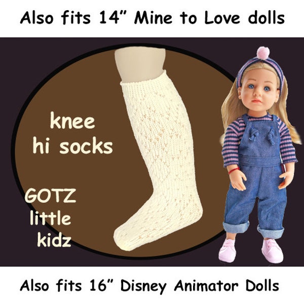 Little Kidz Vintage Cream Cotton Stretch Knee Socks, Modeled by Gotz Little Kidz, also fits Disney Animator, Mine to Love 14 doll