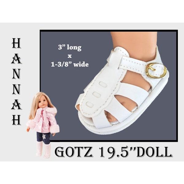 Vintage White Sandal, shoes for Gotz 19.5 inch Hannah doll, Happy Kidz doll sandals, Gotz 19.5 inch standing doll sandals, large doll shoes