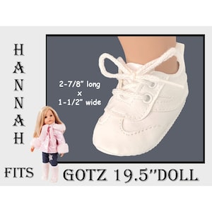 Gotz 19.5&quot; white vinyl sneakers shoes, Hannah Gotz tennis shoes, Happy Kidz sneaker doll shoes, Gotz standing doll white sneakers