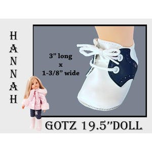 Gotz 19.5&quot; navy blue & white saddle oxford doll shoes with laces, Hannah Gotz school shoes, Happy Kidz doll shoes, Gotz standing doll shoes