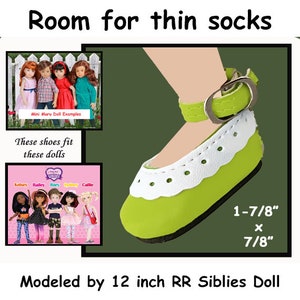 Ruby Red Siblies and Mini Maru Pals doll spring green mary jane doll shoes, vintage spring green vinyl mary jane shoes with ankle buckles