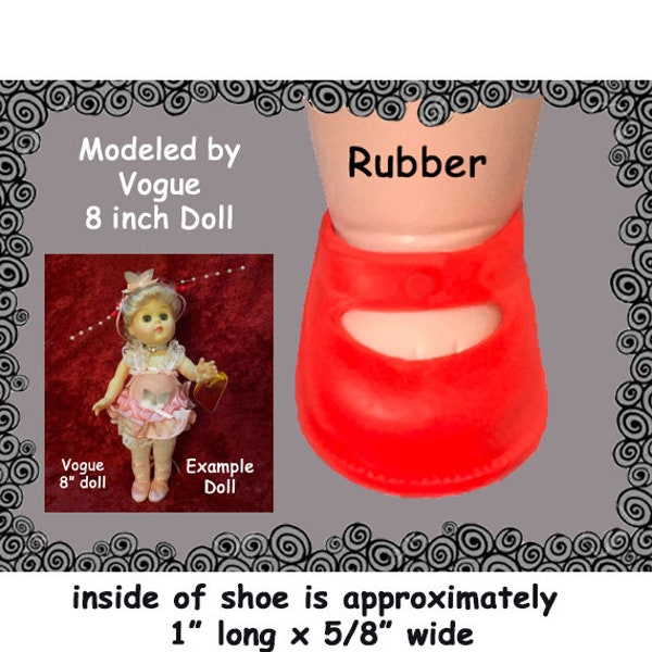 Vintage red molded rubber doll shoes, fits Vogue 8 in Ginny plastic doll, collectible doll shoes, collector doll shoes, small doll shoes