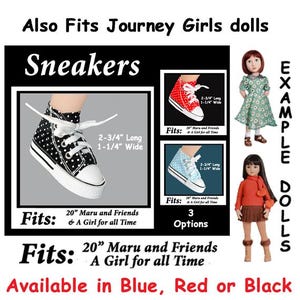 fits 20&quot; Maru, fits A Girl for all Time, fits Journey Girls, Vintage Black and White Polka Dot doll sneakers, doll canvas tennis shoes