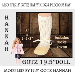 Gotz 19.5&quot; beige leatherette mary jane doll shoes with socks, Hannah Gotz beige shoes, Happy Kidz doll shoes, Gotz standing doll shoes