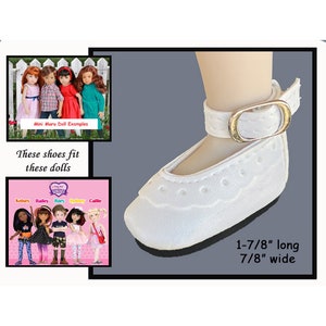 Ruby Red Siblies and Mini Maru Pals doll white mary jane doll shoes, vintage white vinyl mary jane shoes with ankle buckles