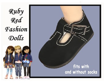 Ruby Red Fashion Doll Shoes, Vintage doll shoes, black doll t strap style shoes, slim foot black doll shoes with buckle