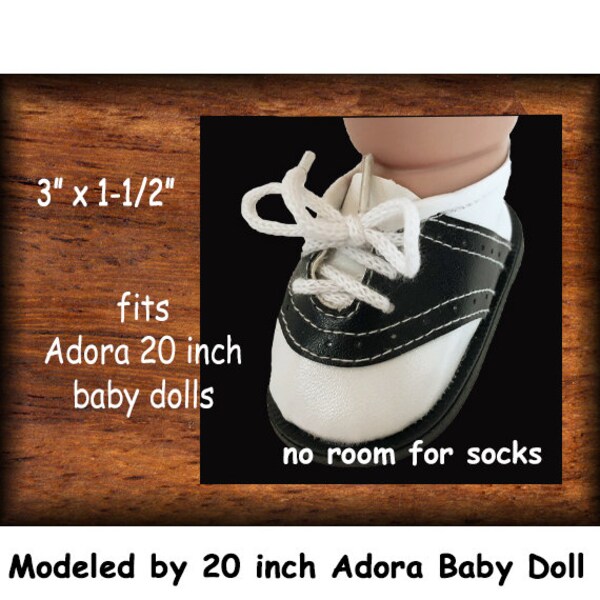 Adora 20" Vintage Black and White Saddle Oxford tie shoes  shoes for Adora doll, reborn saddle shoes, large doll shoes, doll school shoes