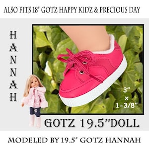 Gotz 19.5&quot; pink vinyl sneakers shoes with laces, Hannah Gotz tennis shoes, Happy Kidz sneaker doll shoes, Gotz standing doll shoes