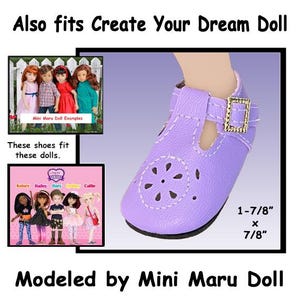 fits 12 in Siblies and 13 in Mini Maru dolls, vintage light purple t strap shoes, lilac color doll shoes