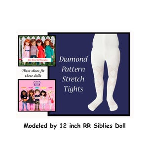 Siblies, Mini Maru Doll, & Create Your Dream Doll, Vintage White Diamond Pattern Stretch Tights, Mini Maru doll tights, Siblies doll tights