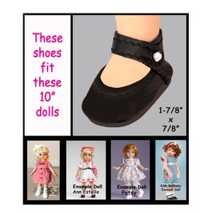 fits Patsy, Ann Estelle, Linda McCall 10 inch Tonner dolls, fits Kish Bethany, Vintage Black Soft Leatherette Mary Jane Style Doll shoes