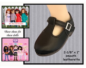 Siblies and Mini Maru doll black t strap shoes, Siblies black t strap style doll shoes, black doll shoes