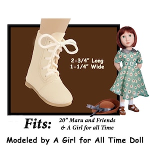 Maru and  A Girl for All Time Vintage Beige Lace Up Boots doll shoes, tan doll boots, cream doll boots, 20 inch Maru & Friends
