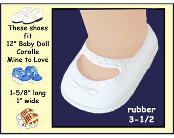 fits 12 inch Baby Dolls Corolle Calin & Tido and Mine to Love, Vintage White Rubber Molded Doll Shoes, flexible rubber baby doll shoes