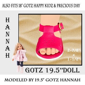 fits Gotz 19.5 inch Hannah doll and 18 inch Happy Kidz doll, dark pink sandals for dolls, Gotz 19.5 inch standing doll sandals