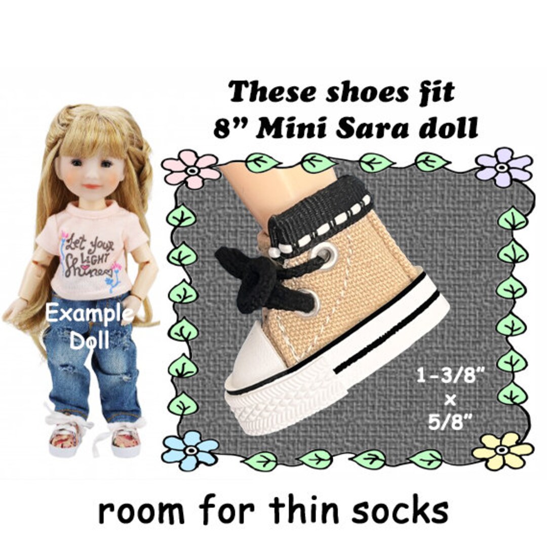 Shoes Fit Mini Sara or Ten Ping Dolls, Tan Sneakers for Dolls, Tan Doll