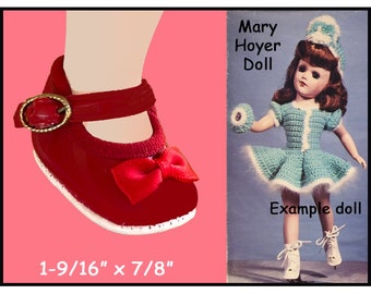 Vintage red mary jane style doll shoes with side buckle, fits 14" Mary Hoyer Composition Doll, collectible doll shoes, vinyl doll shoes
