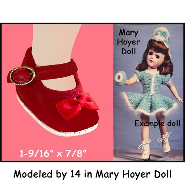 Vintage red mary jane style doll shoes with side buckle, fits 14" Mary Hoyer Composition Doll, collectible doll shoes, vinyl doll shoes