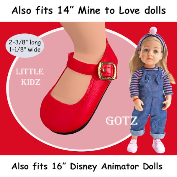 Vintage Matte Red Leatherette Mary Jane Style Shoes, fits Gotz Little Kidz, Disney Animator Doll, & 14 inch Mine to Love Princess/Ballerina