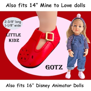 Little Kidz Vintage Red Leatherette T Strap doll shoes, fits Gotz Little Kidz, Disney Animator doll, and Mine to Love 14 doll