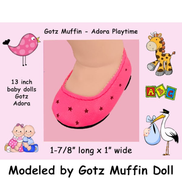 Gotz 13 in Muffin doll shoes, Adora 13 inch Playtime doll shoes, Madame Alexander 12 in Lil Cuddles doll shoes, small  baby doll pink shoes