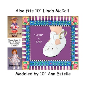 Vintage white leatherette t strap style doll shoes, fits 10 inch Tonner Ann Estelle, Patsy, Linda McCall and others, white doll shoes