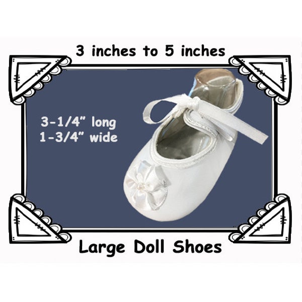 Large White Ankle Ribbon Tie doll shoes, white shoes for large baby dolls, reborn doll white shoes, large white doll shoes