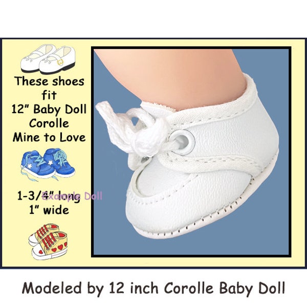 12 inch Baby Doll Shoes, Corolle Calin & Tido, Mine to Love 12 inch baby doll, vintage white soft side tie shoe