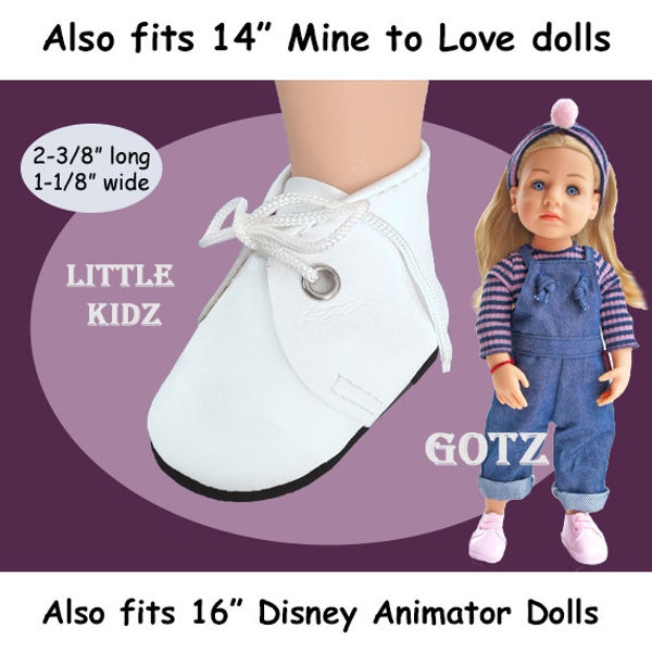 Little Kidz Vintage White Vinyl Ankle Boots doll shoes, fits Gotz Little Kidz, Disney Animator doll, Mine to Love 14 doll, doll ankle boots