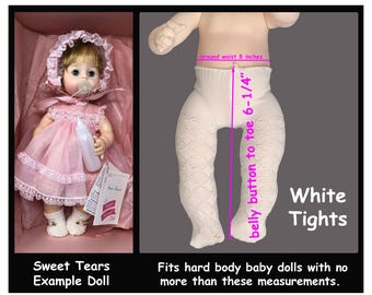 fits Vintage 1965 12 inch Sweet Tears Baby Doll by Madame Alexander, white stretch doll tights for 11 or 12 inch HARD BODY baby dolls