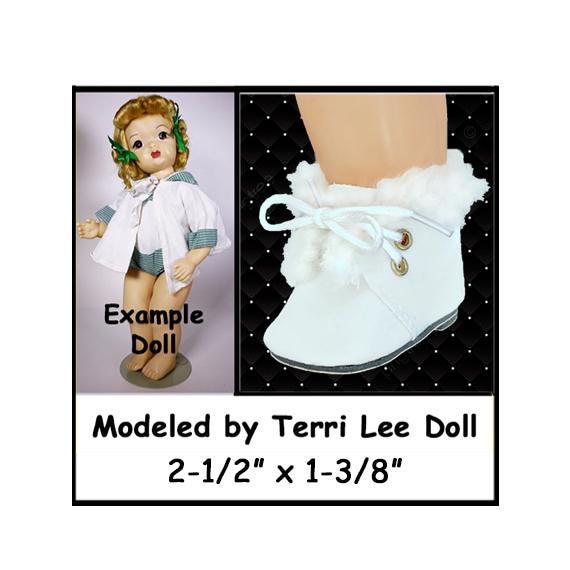Lee, fits 1950's 16 inch Terri Lee dolls, vintage white lace up doll boots with faux fur, collectible doll winter boots, white doll boots
