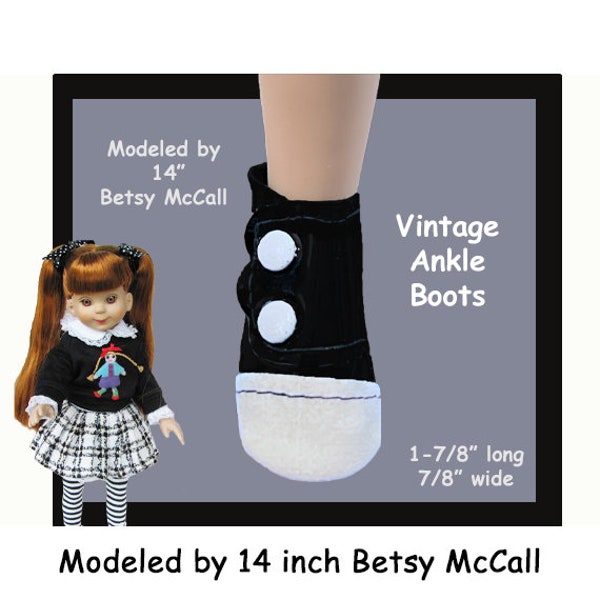 Vintage steampunk, edwardian, victorian ankle doll boots, doll boots for 14 inch Betsy McCall dolls, black and white doll boots with snaps