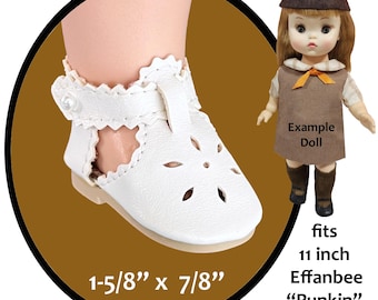 Se adapta a la muñeca Effanbee Punkin de 11 pulgadas de la década de 1960, zapatos de muñeca estilo correa en T de cuero sintético blanco con cierre de botón lateral, zapatos de muñeca coleccionables