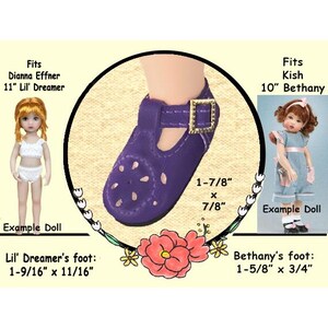 Vintage purple t strap style doll shoes, doll shoes fit Dianna Effner Lil Dreamer, doll shoes fit 10" Kish Bethany, purple doll shoes