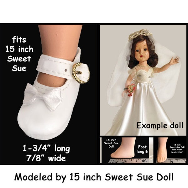 Vintage white mary jane style doll shoes with side buckle and foam sole, fits 15" Sweet Sue doll, collectible doll shoes, vinyl doll shoes