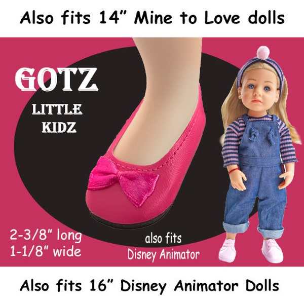 Little Kidz Pink Leatherette Ballet Flats Doll Shoes, fits Gotz Little Kidz, Disney Animator and 14" Mine to Love Dolls, pink doll shoes