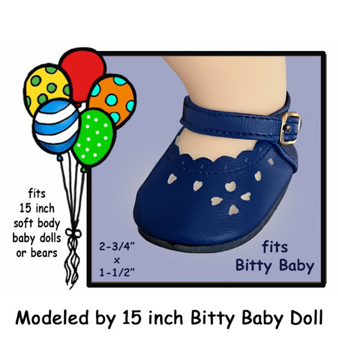 Vintage Large Blue Leatherette Mary Jane Buckle Doll Shoes, 15 in Doll