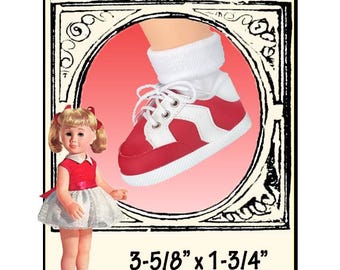 Fits Chatty Cathy doll, Large doll red and white sneakers with laces, Vintage large baby doll tennis shoes, doll red shoes